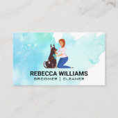 犬を掃除する女性 | 動物トリマー 名刺 (正面)