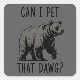 犬を撫でてもいいですか?クマの面白い犬のイラスト スクエアシール