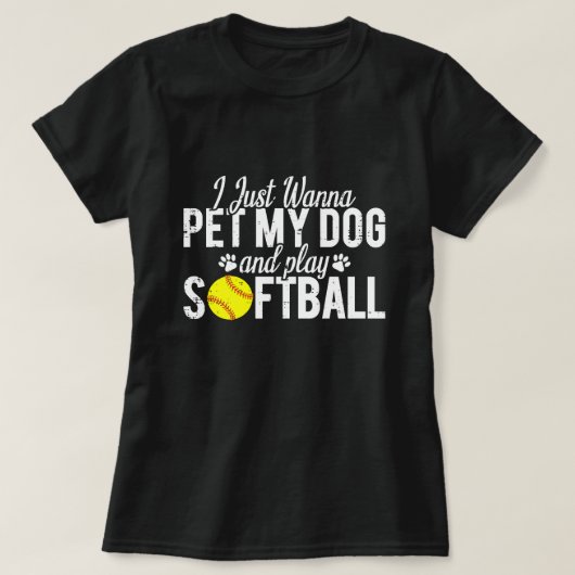 犬を撫でてソフトボールをしたいだけ Tシャツ (デザイン正面)
