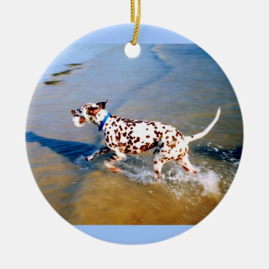 犬を見つける セラミックオーナメント (正面)