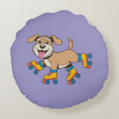 犬を見てロつるーラースケートをする犬 ラウンドクッション (裏面)