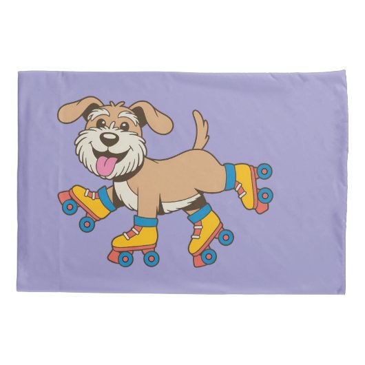 犬を見てロつるーラースケートをする犬 枕カバー (裏面)