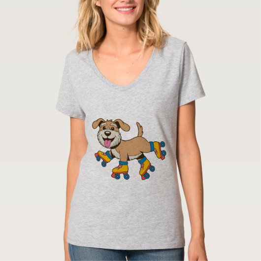 犬を見てロつるーラースケートをする犬 Tシャツ (正面)