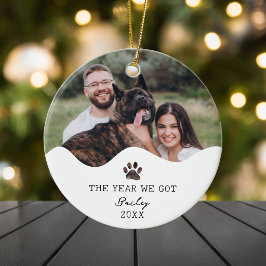 犬を迎えた年 オリジナル写真のクリスマス セラミックオーナメント