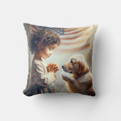 犬を連れたアメリカ祈の少女 クッション (正面)