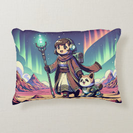 犬を連れた女の子が砂漠を横断する アクセントクッション