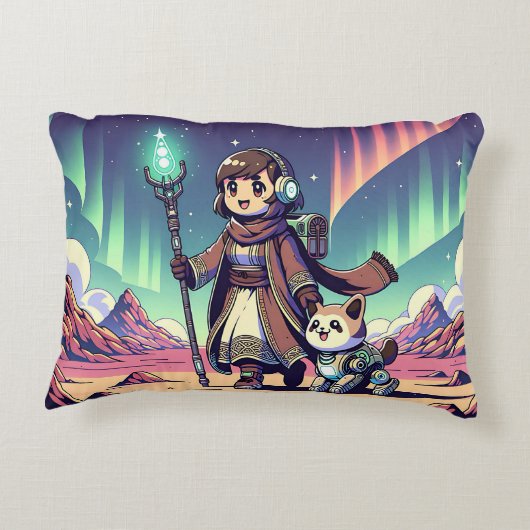 犬を連れた女の子が砂漠を横断する アクセントクッション (裏面)