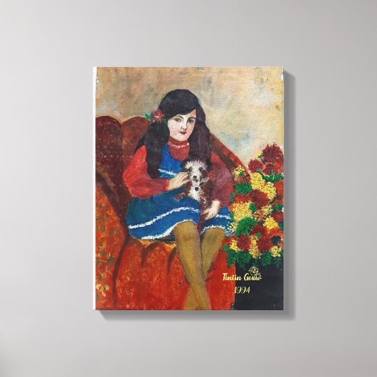 犬を連れた少女 キャンバスプリント (正面)