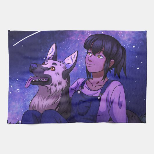 犬を連れてうがいする キッチンタオル (横)