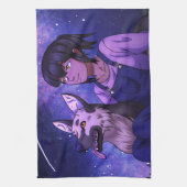犬を連れてうがいする キッチンタオル (縦)
