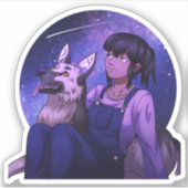 犬を連れてうがいする シール (正面)