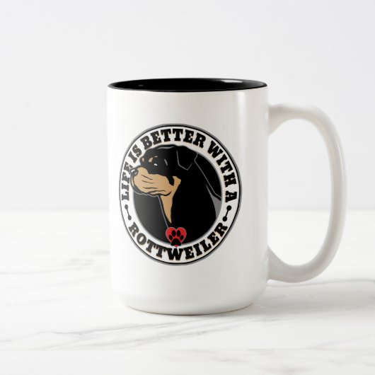 犬を飼うと命がロットワイラーになる ツートーンマグカップ (右)