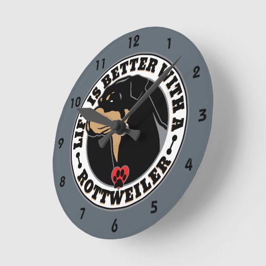 犬を飼うと命がロットワイラーになる ラウンド壁時計 (傾斜)