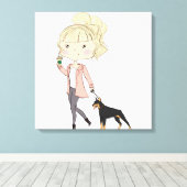 犬を飼っている女の子 キャンバスプリント (インサイチュ (ウッドフロア))