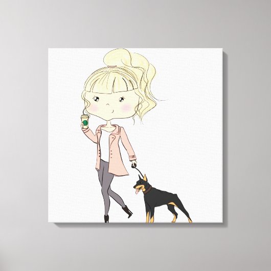 犬を飼っている女の子 キャンバスプリント (正面)