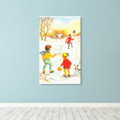 犬を飼っている子供たち キャンバスプリント (インサイチュ (ウッドフロア))