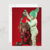 犬を飾っている小さい男の子 シーズンポストカード (正面/裏面)