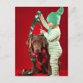 犬を飾っている小さい男の子 シーズンポストカード (正面)