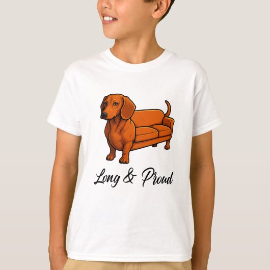 犬ウィーナーソファ長誇りを持ったく Tシャツ (正面)