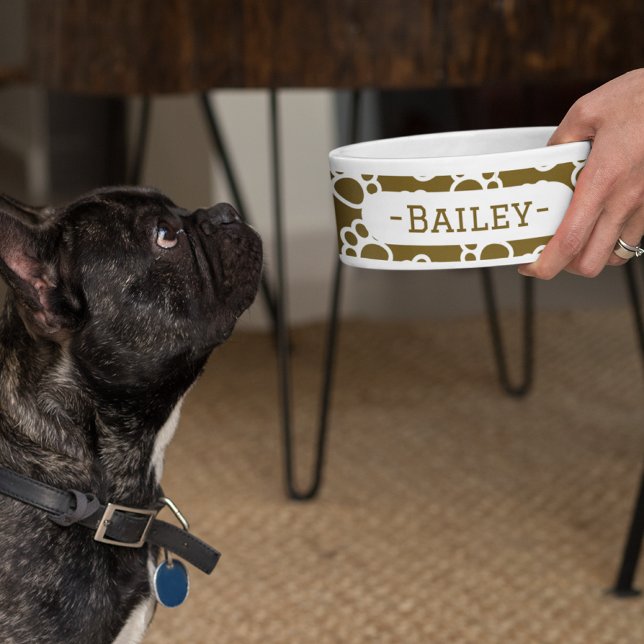 犬エレガントは茶色のペットボカスタマイズールを歩く ボウル (Elegant Dog paws brown customized pet bowl)