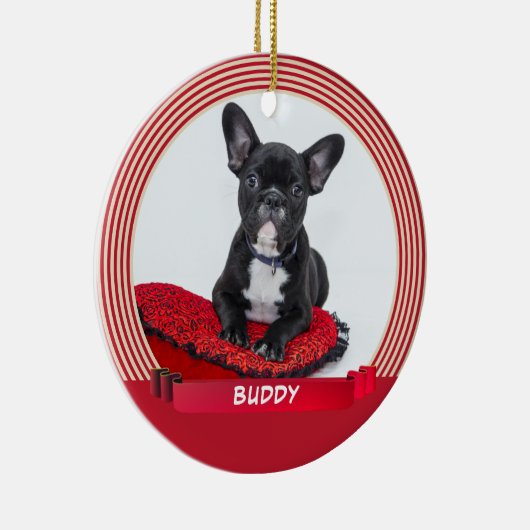犬エレガント子犬ペット写真赤いリボン セラミックオーナメント (右)