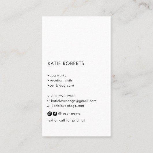 犬エレガント歩くペットシッター写真 名刺 (裏面)