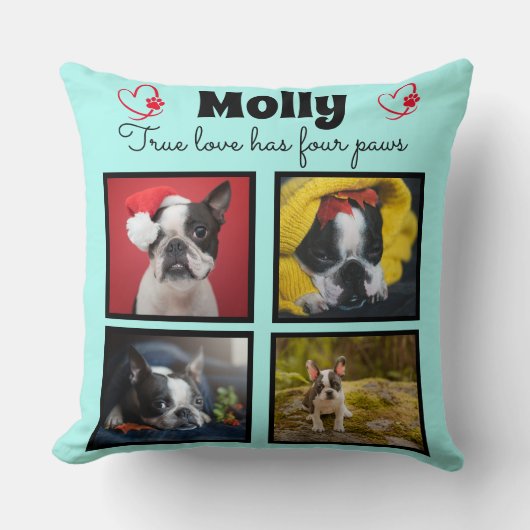 犬カスタマイズのコラージュ4枚 クッション (正面)