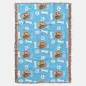 犬カスタマイズのペットの写真と名前ブルー スローブランケット (正面縦)