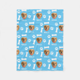 犬カスタマイズのペットの写真と名前ブルー フリースブランケット