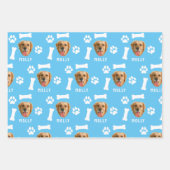 犬カスタマイズのペットの写真と名前ブルー ラッピングペーパーシート (正面2)