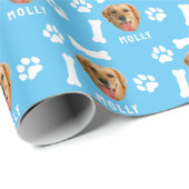 犬カスタマイズのペットの写真と名前ブルー ラッピングペーパー (ロールコーナー)