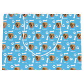 犬カスタマイズのペットの写真と名前ブルー ラージペーパーバッグ (正面)