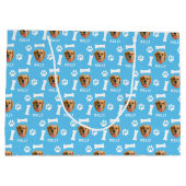 犬カスタマイズのペットの写真と名前ブルー ラージペーパーバッグ (裏面)