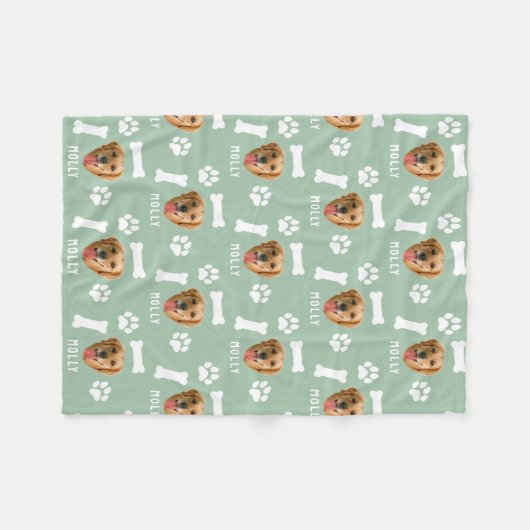 犬カスタマイズのペットの写真と名前Sage Green フリースブランケット (正面(横))