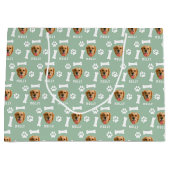 犬カスタマイズのペットの写真と名前Sage Green ラージペーパーバッグ (正面)