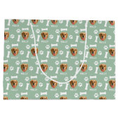 犬カスタマイズのペットの写真と名前Sage Green ラージペーパーバッグ (裏面)