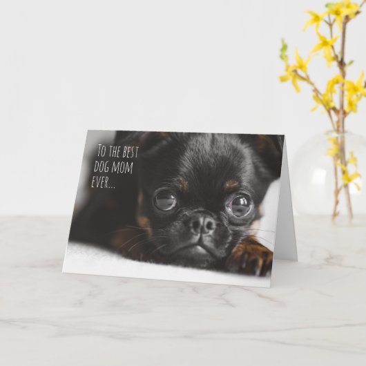 犬カスタマイズ母かわいい子犬の写真おもしろい誕生日 カード (黄色い花)