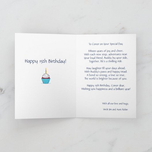 犬カスタマイズ素晴らしの誕生日詩の甥 案内状 (内部)