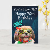 犬カスタムおもしろいカード70歳の誕生日 カード (黄色い花)