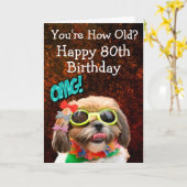 犬カスタムおもしろいカード80歳の誕生日 カード (黄色い花)