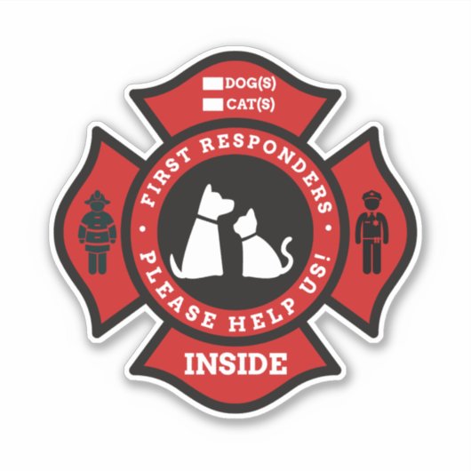 犬カスタムと猫数用ペット警報シール シール (正面)