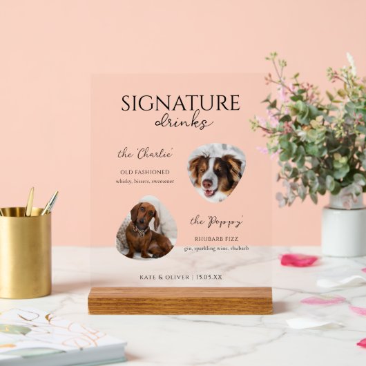 犬カスタム付き飲みシンボルや象徴の特徴 アクリルサイン (ウェディング)