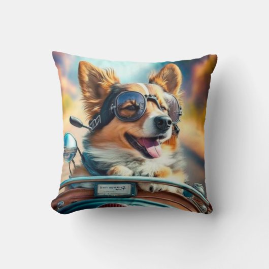犬カッコいいバイクもしくは自転車に乗る人、かわいいドライビングドッグ装飾用クッション クッション (正面)