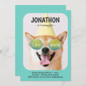 犬カッコいい誕生日パーティーへの招待 招待状 (正面/裏面)
