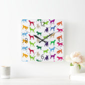 犬カラフルがシルエット スクエア壁時計 (ホーム)