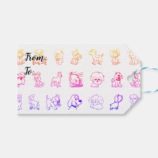 犬カラフルと子犬のパターン ギフトタグ (正面(横))