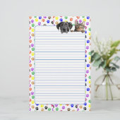 犬カラフルと猫が並ぶ足跡 便箋 (スタンド正面)