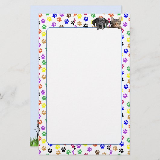 犬カラフルと猫の文房具で手のひら 便箋 (正面/裏面)