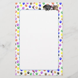 犬カラフルと猫の文房具で手のひら 便箋