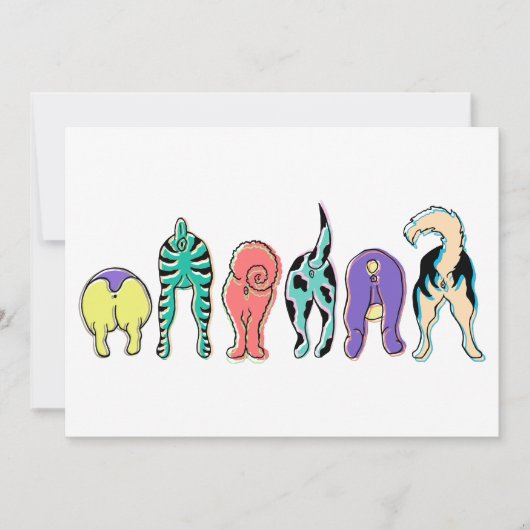 犬カラフルのお尻 招待状 (正面)